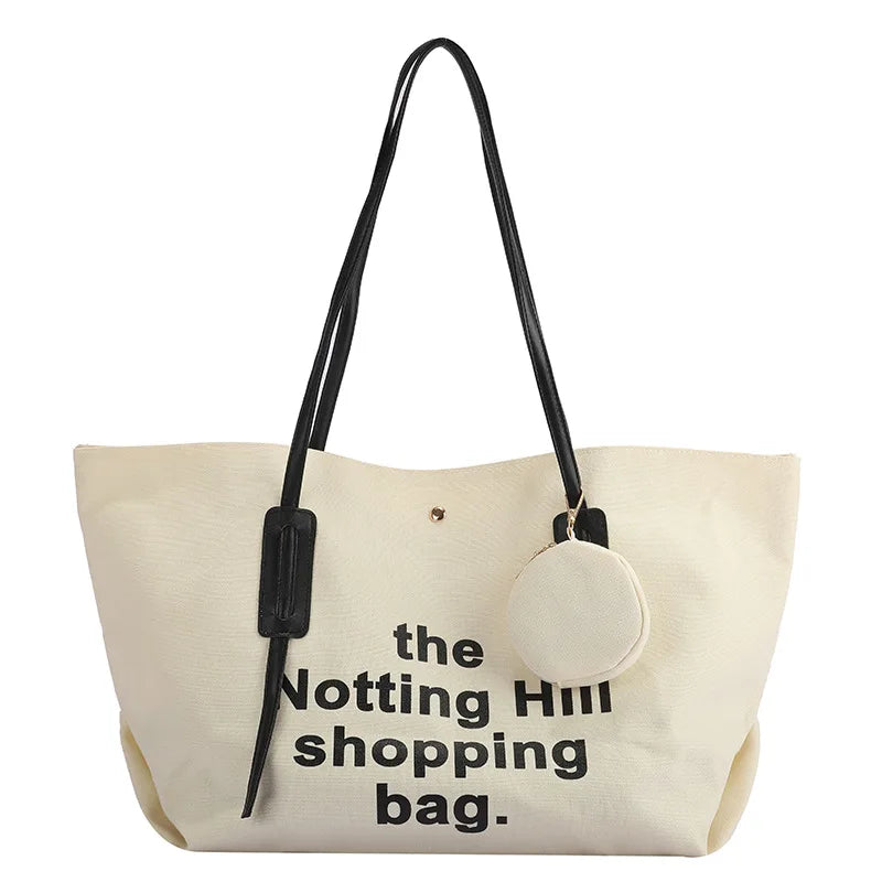 Causal Letters Print Canvas Bag Women Cotton Cloth Tote Bag With Purse