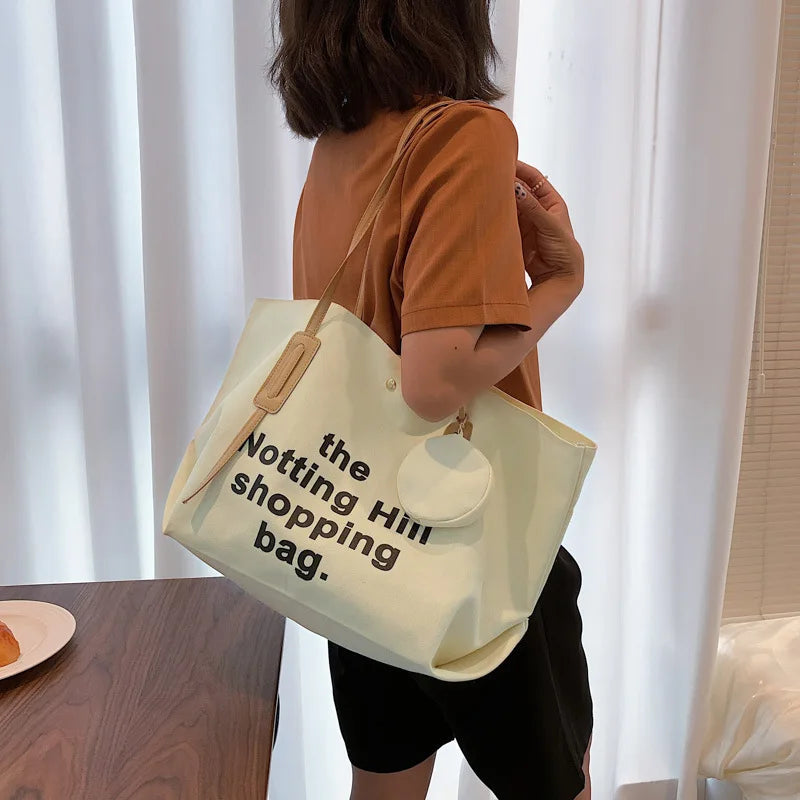 Causal Letters Print Canvas Bag Women Cotton Cloth Tote Bag With Purse