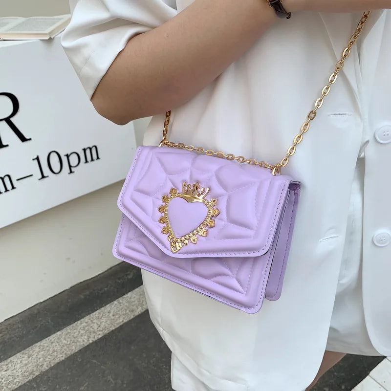 Celebrity Retro Bags Women's Texture Chain Solid Crossbody Shoulder Indentation