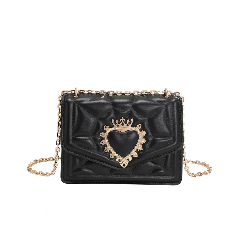 Celebrity Retro Bags Women's Texture Chain Solid Crossbody Shoulder Indentation