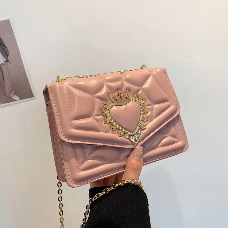 Celebrity Retro Bags Women's Texture Chain Solid Crossbody Shoulder Indentation