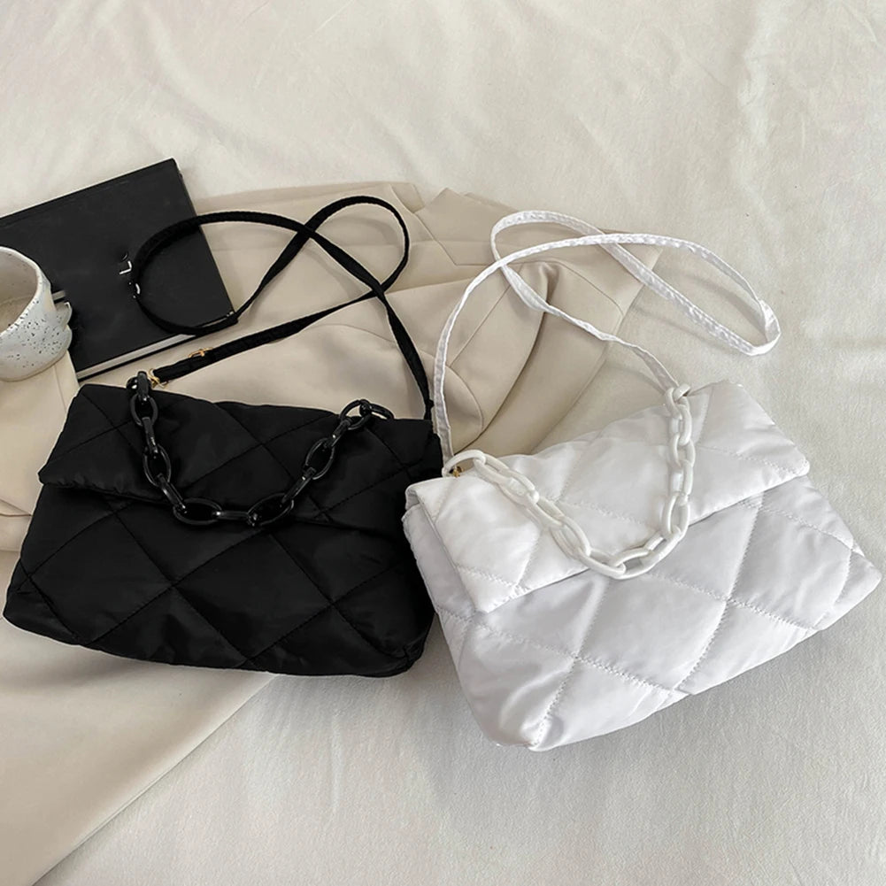 Nylon Crossbody Square Bag Quilted Flap Handbag Casual Large Capacity