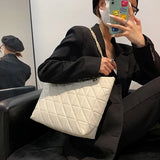 Brown Chain Quilted Shoulder Bag Large Tote Bag Zipper Leather Sh