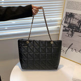 Brown Chain Quilted Shoulder Bag Large Tote Bag Zipper Leather Sh