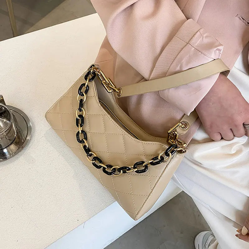 Chain Strap Leather Crossbody Bag for Women