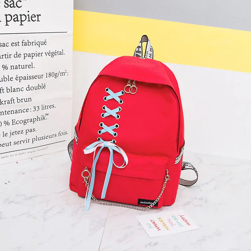 Chain USB Canvas Backpack Teenager Girls Backpacks Women Student