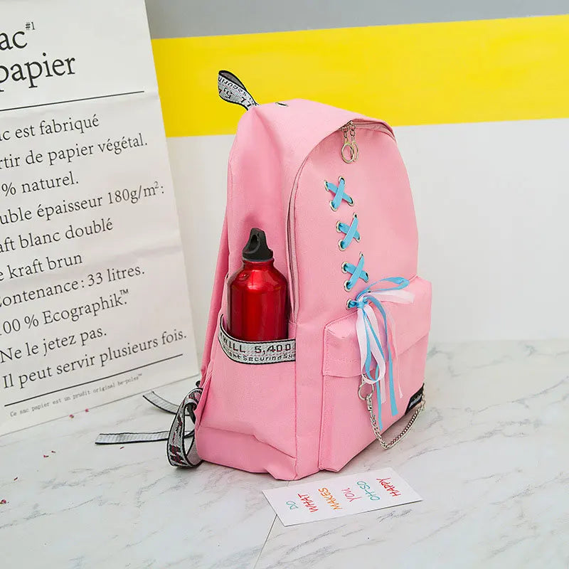 Chain USB Canvas Backpack Teenager Girls Backpacks Women Student