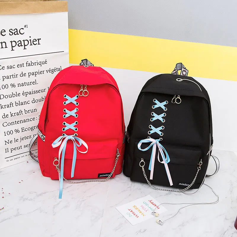 Chain USB Canvas Backpack Teenager Girls Backpacks Women Student