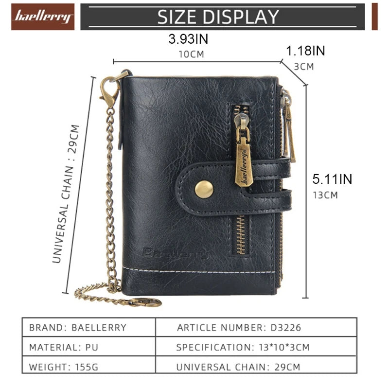 Men's RFID Blocking Chain Wallet Bifold Leather