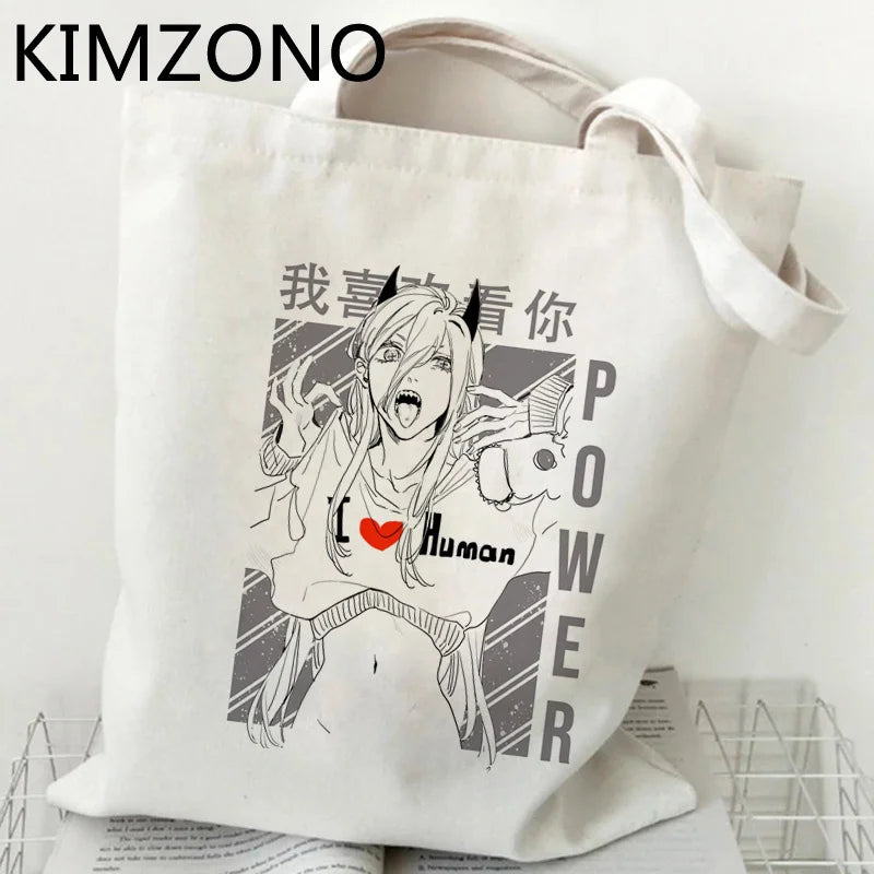 Chainsaw Man Eco Shopping Bag - Reusable Cotton Foldable Tote