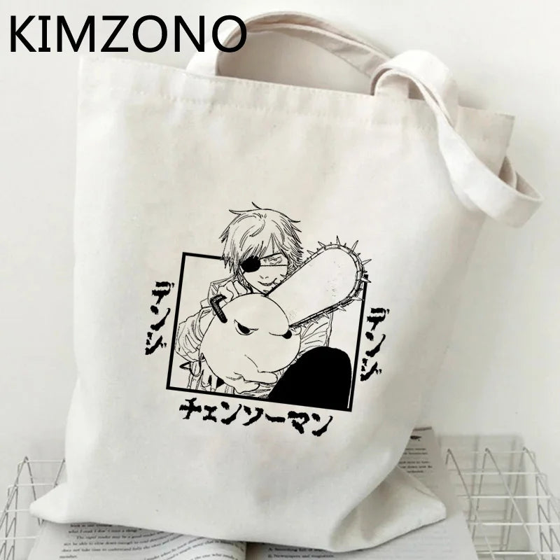 Chainsaw Man Eco Shopping Bag - Reusable Cotton Foldable Tote
