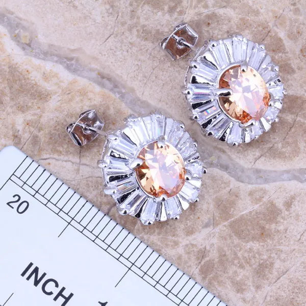 Champagne Morganite CZ Silver Plated Jewelry Set - Size 6 7 8 9 10