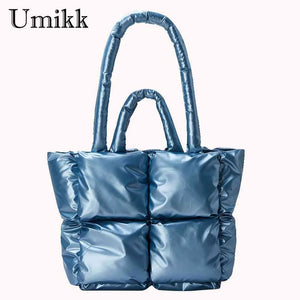 Winter Top-handle Bag Solid Nylon Warm Casual Portable for Shopping