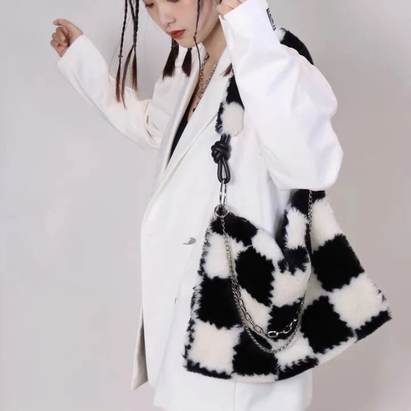 Soft Plush Shoulder Bag Faux Fur Chain Handbags Female Tote Bags