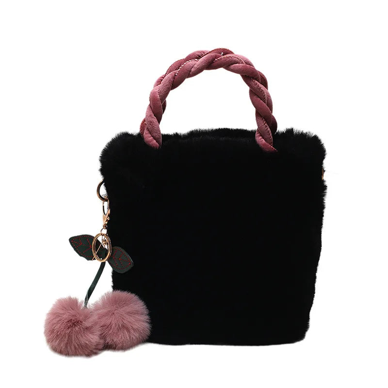 Cherry Plush Woven Handbag Sweet Chain Girls Shoulder Bag