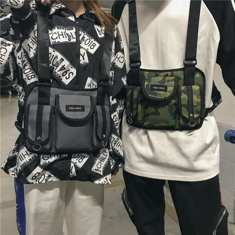 Men Crossbody Bag Chest Rig Tactical Vest Hip Hop Functional Chest Bag