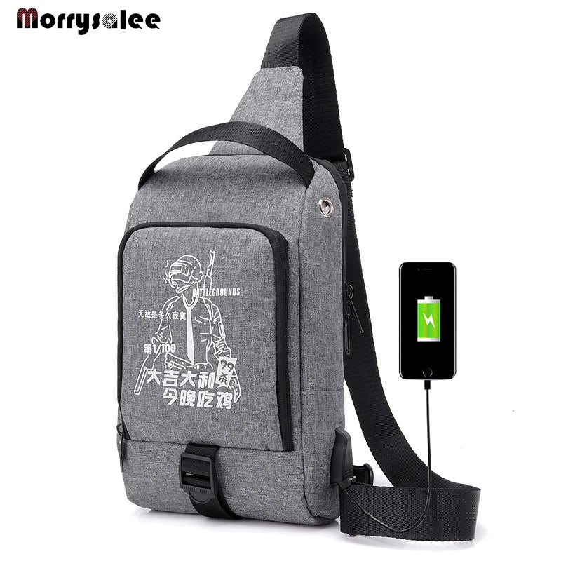 Men's Messenger Bag USB Charging Shoulder Bag Sports Large capacity Anti-theft C