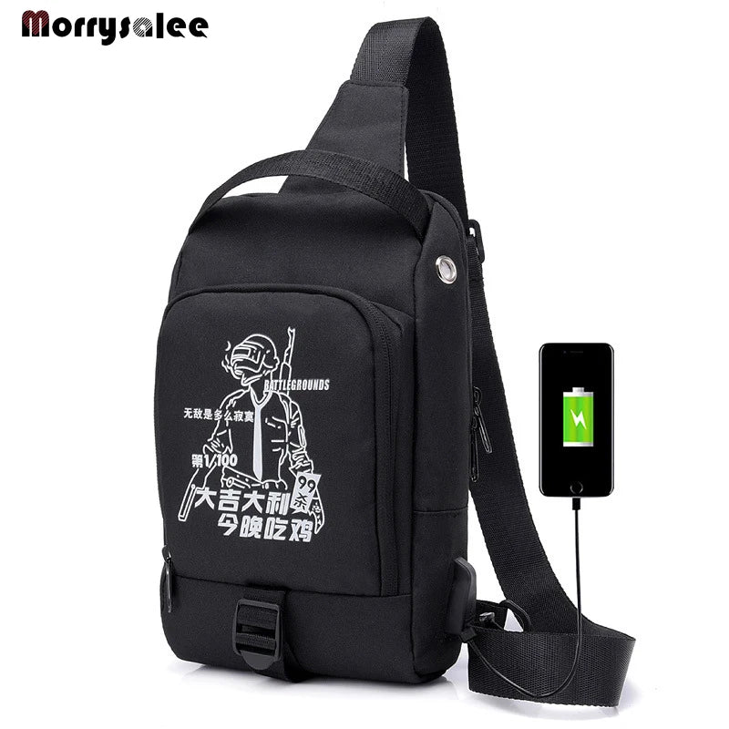 Men's Messenger Bag USB Charging Shoulder Bag Sports Large capacity Anti-theft C
