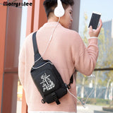 Men's Messenger Bag USB Charging Shoulder Bag Sports Large capacity Anti-theft C