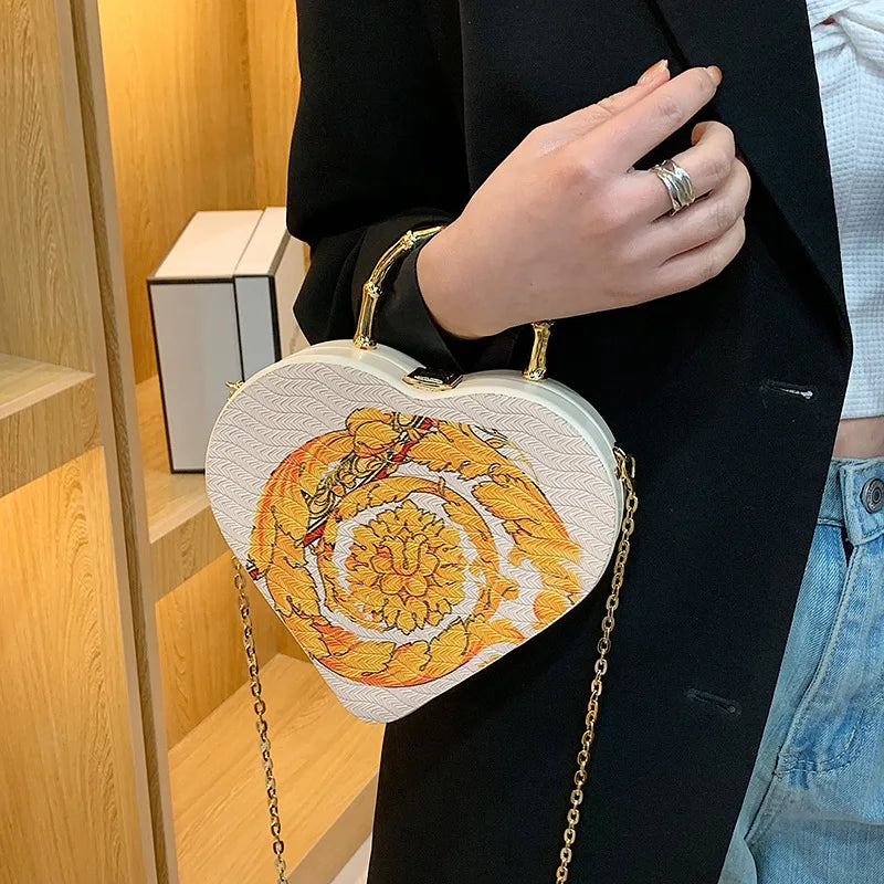 Heart Shape Party Clutch Evening Bag Purses Chain Shoulder Bag