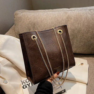 Women Chains Shoulder Bag Texture PU Leather Tote Bags