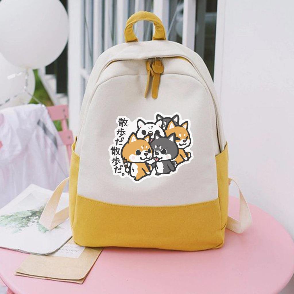 Child Dog Shiba Inu Corgi Printing Backpack Kids Canvas Schoolbag