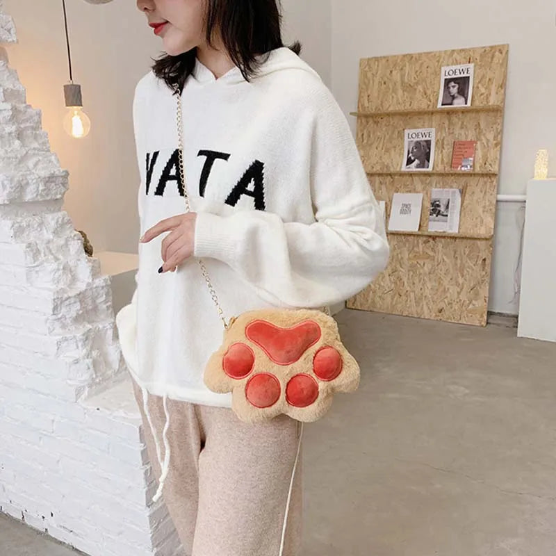 Cat Paw Doll Bag for Kids - Soft Waistbag with Shoulder Chain