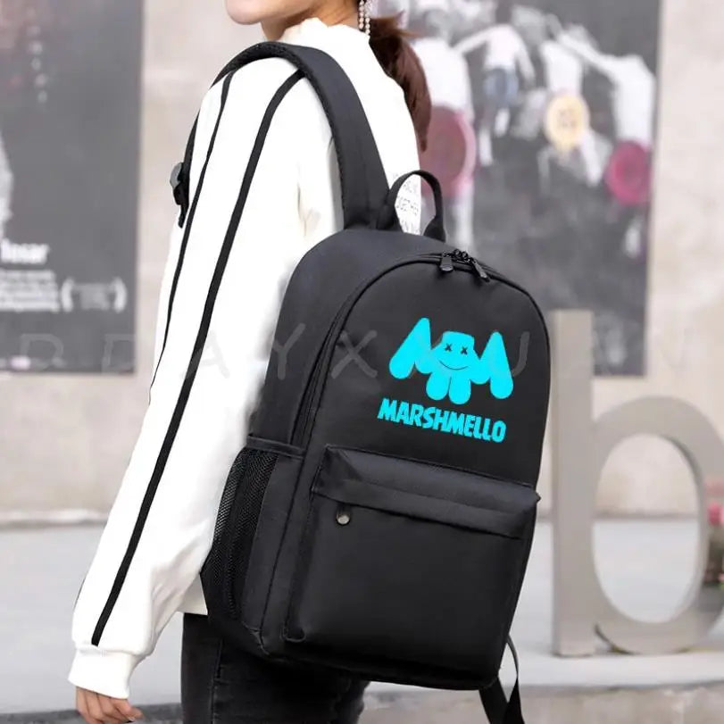 Anime Luminous DJ marshmello Backpack Kids Waterproof Bag USB Charging SchoolBag