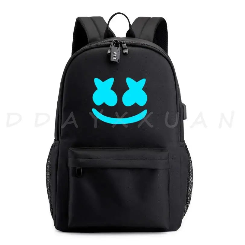 Anime Luminous DJ marshmello Backpack Kids Waterproof Bag USB Charging SchoolBag