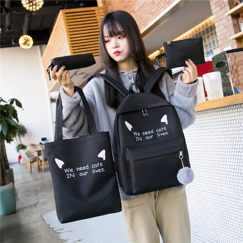 Kids School Backpacks Girls Canvas Shoulder Bags Set