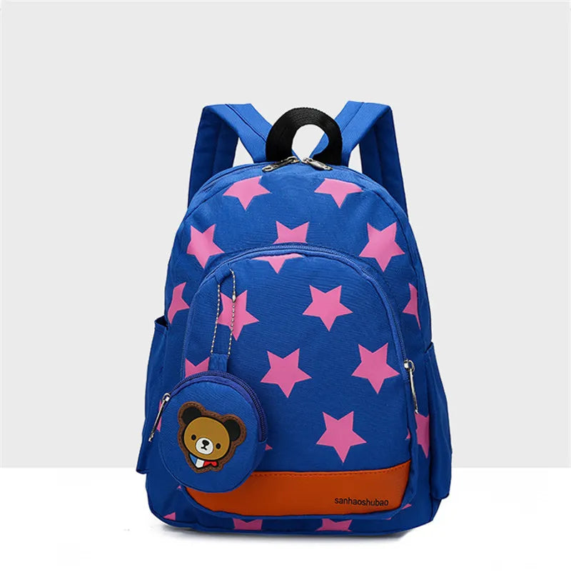 Children Character Backpack Rucksack School Bag Star Pattern Zipper Kid Book Bag