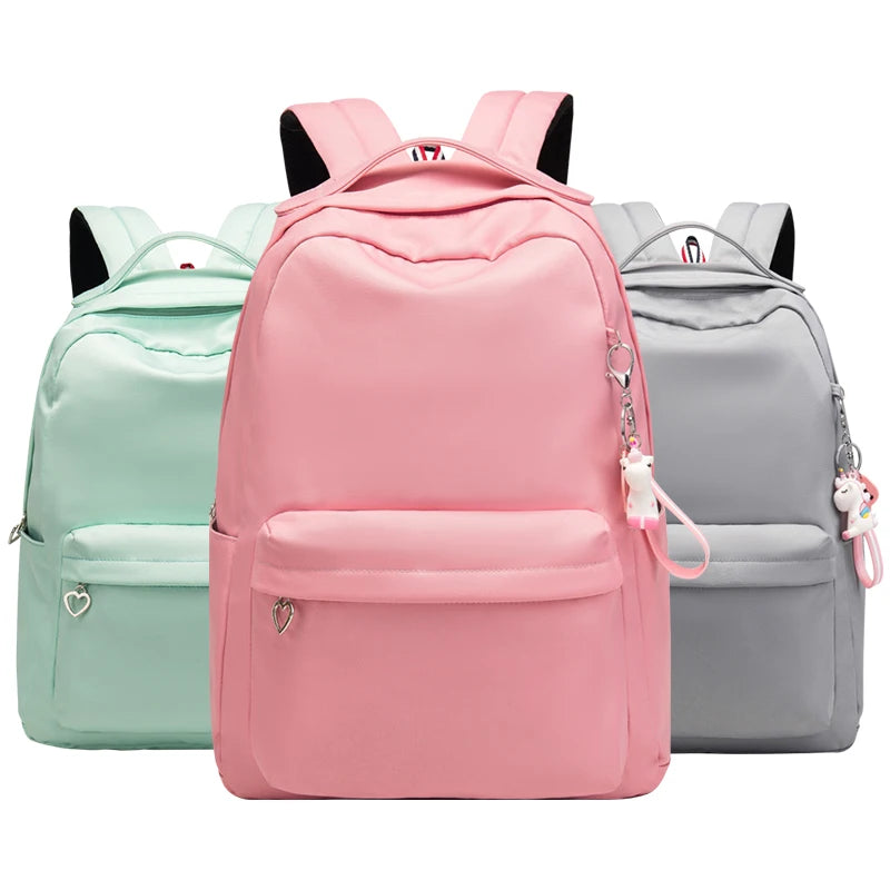Waterproof Nylon Girls School Backpack Teenager Bag with Lovely Doll Zipper