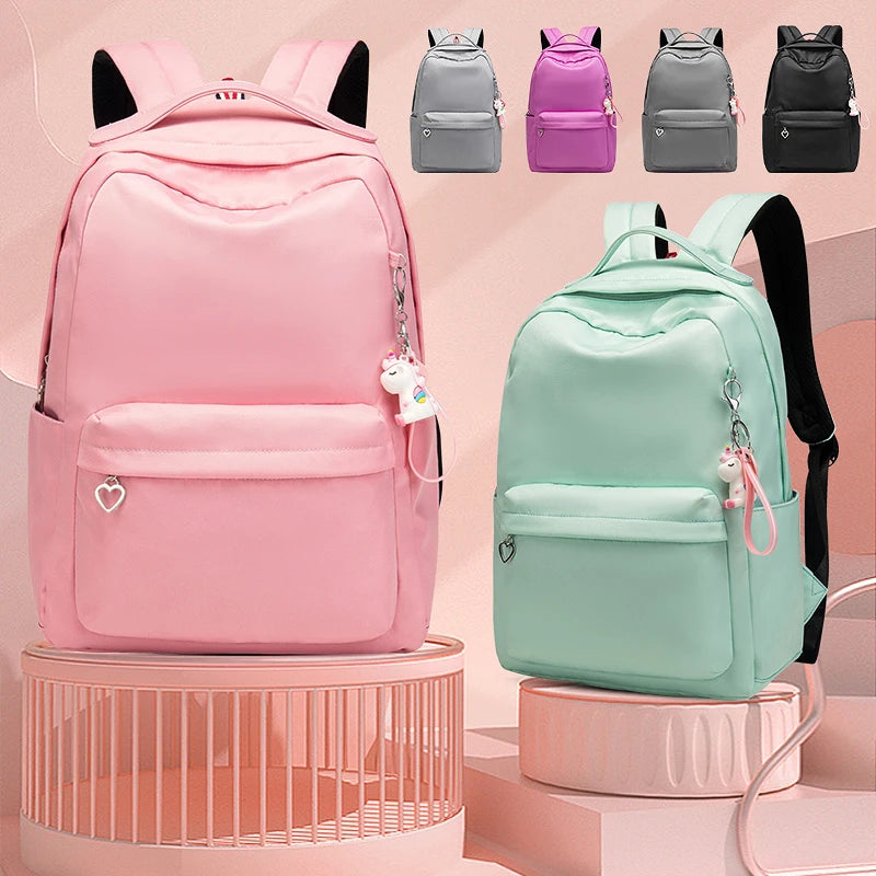 Waterproof Nylon Girls School Backpack Teenager Bag with Lovely Doll Zipper