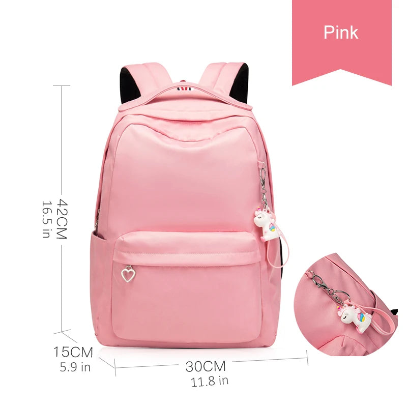 Waterproof Nylon Girls School Backpack Teenager Bag with Lovely Doll Zipper
