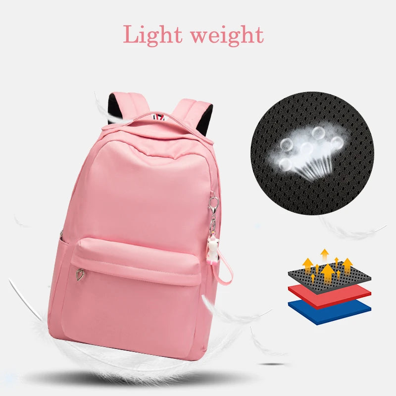 Waterproof Nylon Girls School Backpack Teenager Bag with Lovely Doll Zipper