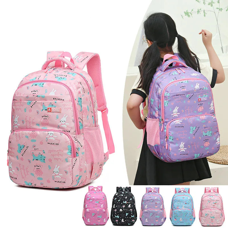 Girls Waterproof School Backpack Cartoon Rabbit Print Kids Book Bag Mochila
