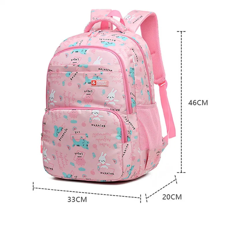 Girls Waterproof School Backpack Cartoon Rabbit Print Kids Book Bag Mochila