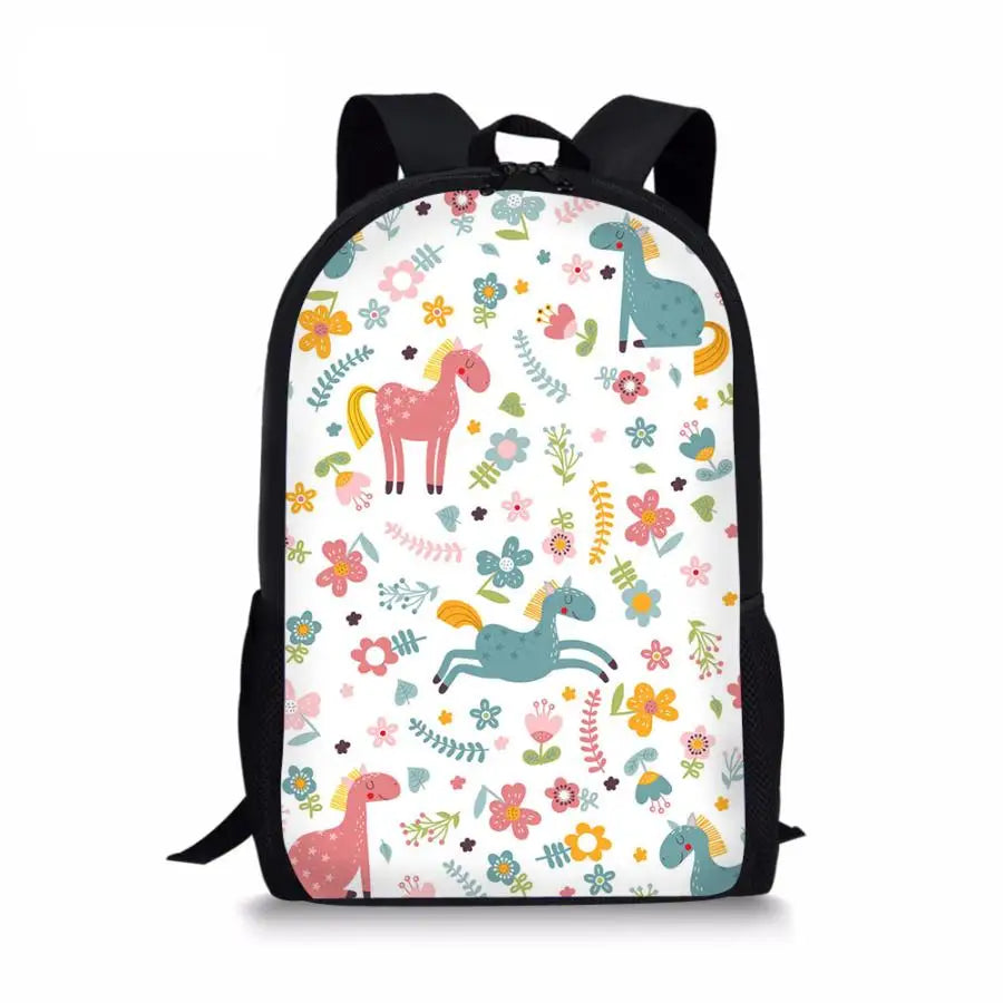 Unicorn Floral Horse Pattern School Backpack for Kids