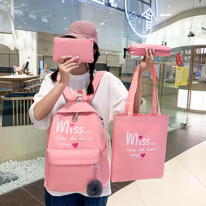 Kids Canvas Backpack Set Girls Schoolbag Travel Bags