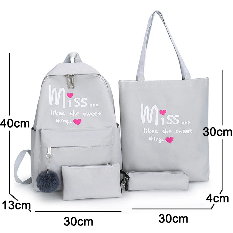 Kids Canvas Backpack Set Girls Schoolbag Travel Bags