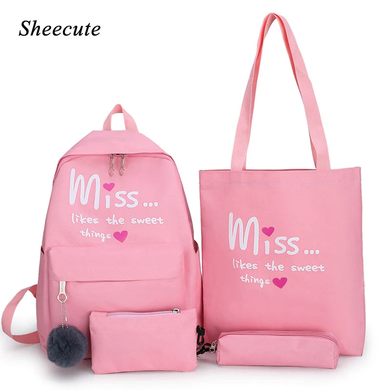 Kids Canvas Backpack Set Girls Schoolbag Travel Bags