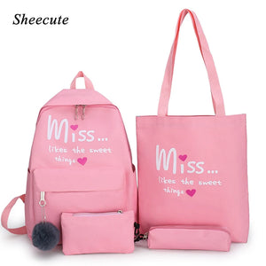 Kids Canvas Backpack Set Girls Schoolbag Travel Bags