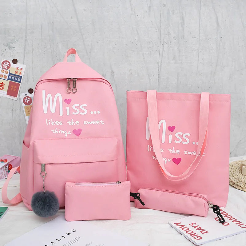 Kids Canvas Backpack Set Girls Schoolbag Travel Bags
