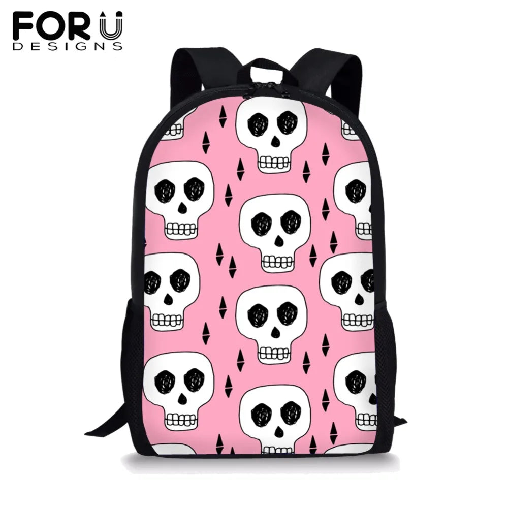 Skull Print School Backpack for Girls Boys