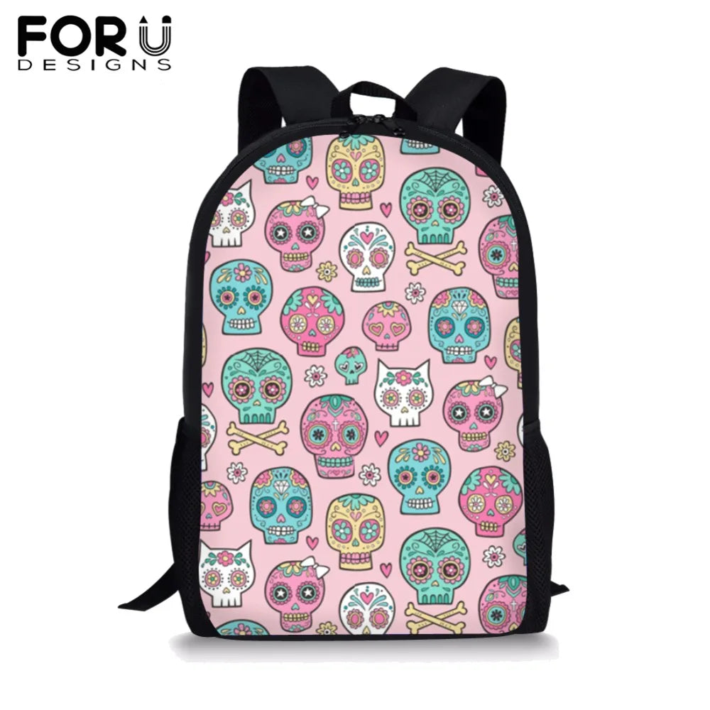 Skull Print School Backpack for Girls Boys