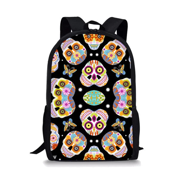 Skull Print School Backpack for Girls Boys