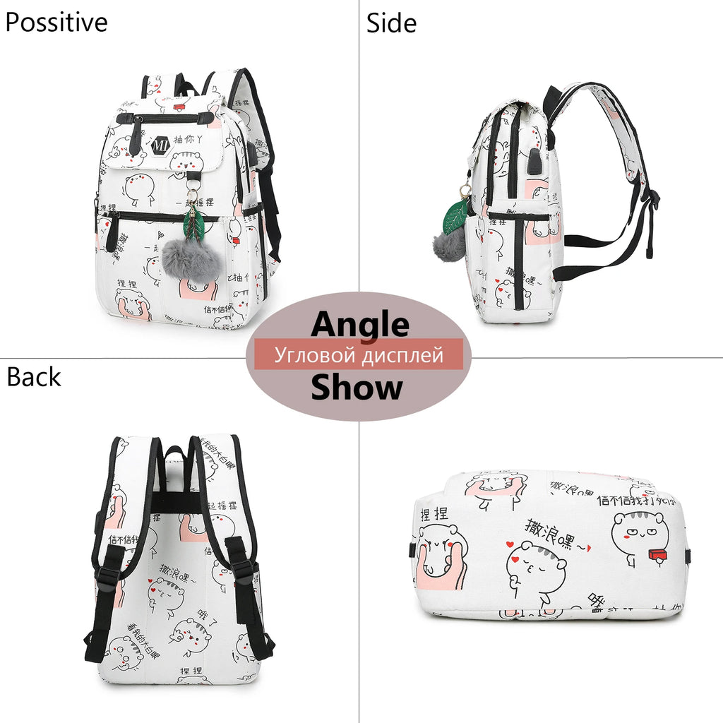 Girls Primary Backpack Set - 3 Pcs Princess Schoolbags
