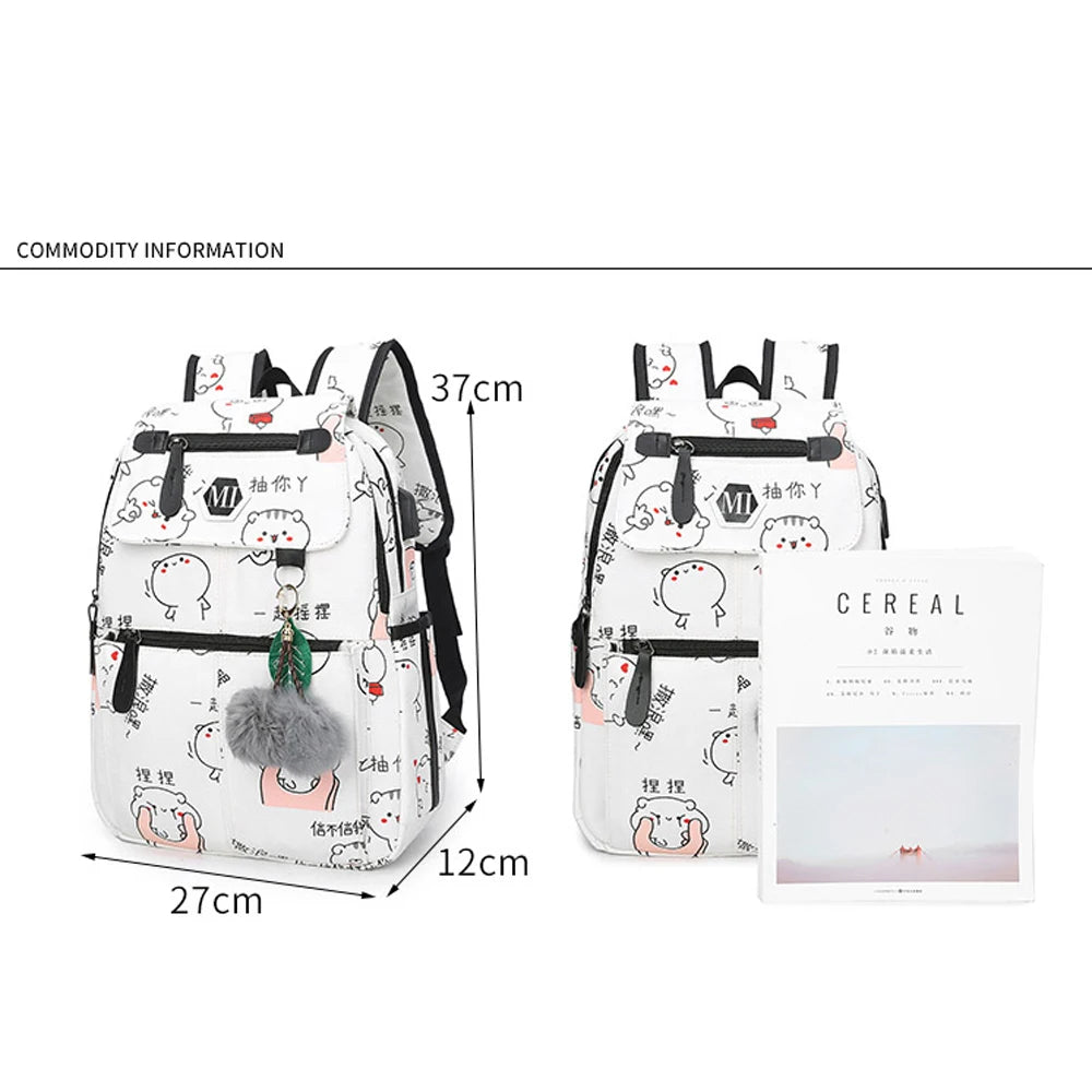 Girls Primary Backpack Set - 3 Pcs Princess Schoolbags