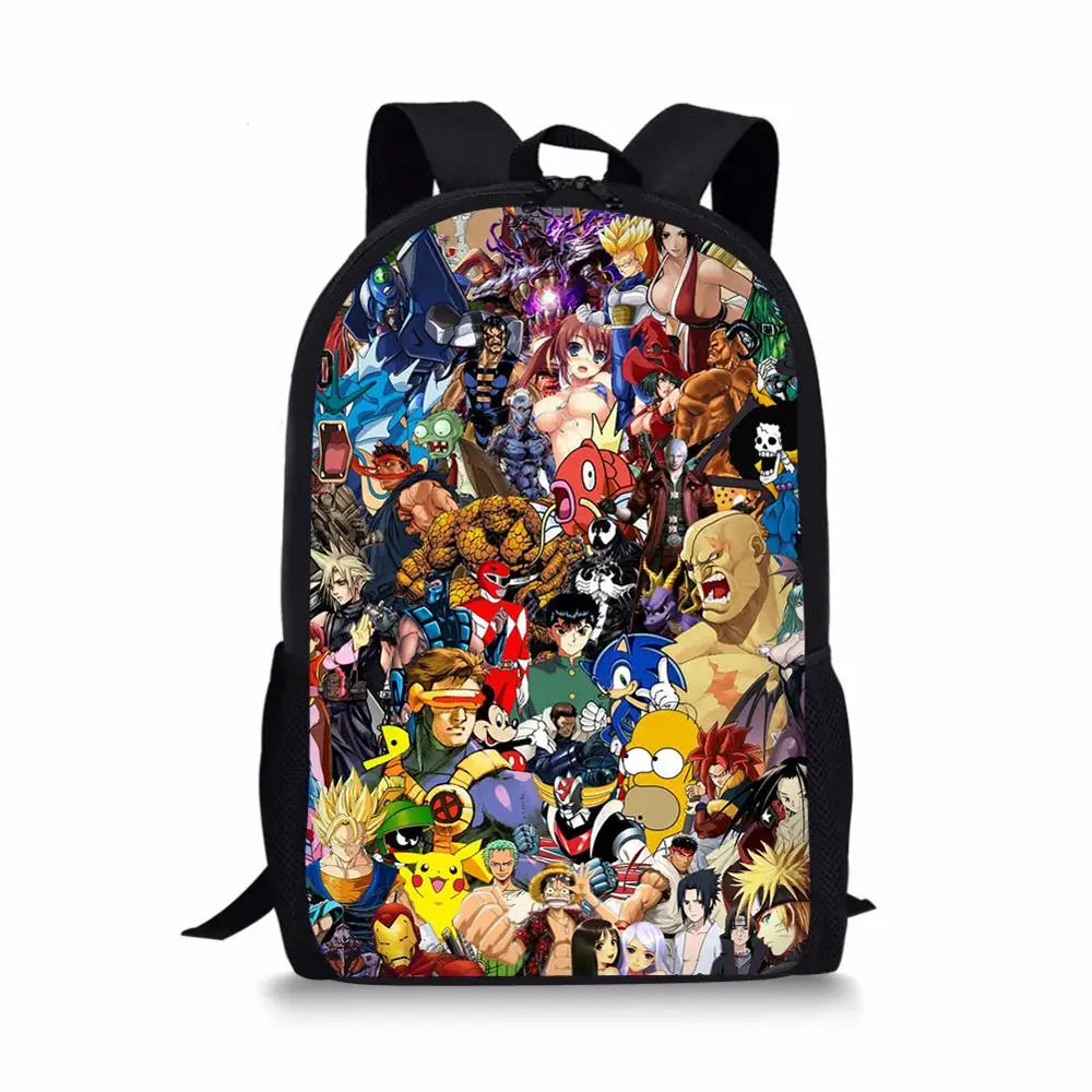 Kids 16-Inch Anime Party School Backpack One-Piece Pattern
