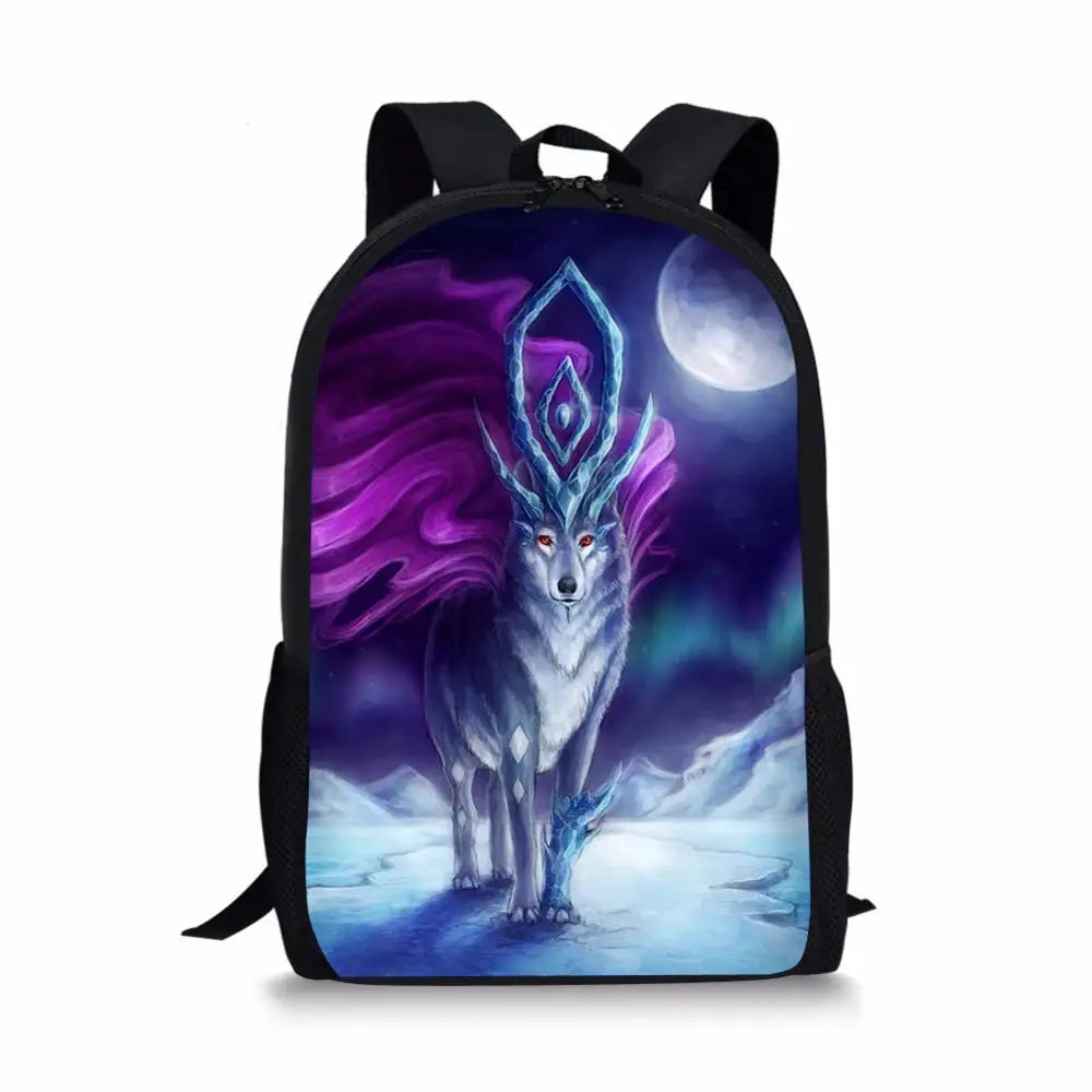 Fantasy Wolf Pattern Kids School Book Bags